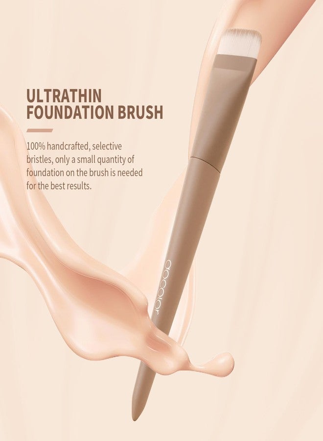 docolor Flat Foundation Brush Korean Makeup Brush Liquid Makeup Brush Premium Makeup Face Brush for Blending, Cream, Thin Foundation Brush Makeup Tool Face Foundation Flat Brush,Khaki - Image 3